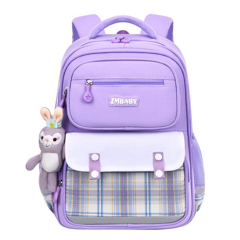 Kids Backpack Girl 6-14 Years Large Capacity Plaid Pattern Nylon Backpack - Image 5