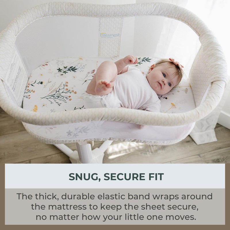 Pobibaby - 2 Pack Premium Bassinet Sheets for Standard Bassinets - Ultra-Soft Jersey Knit, Stylish Floral Pattern, Safe and Snug for Baby (Wildflower) - Image 4