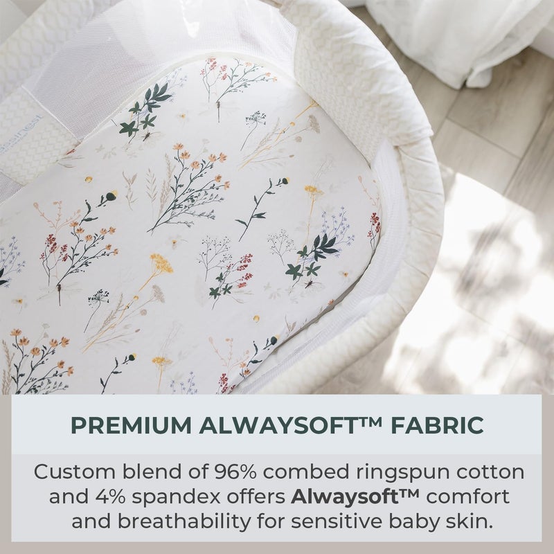 Pobibaby - 2 Pack Premium Bassinet Sheets for Standard Bassinets - Ultra-Soft Jersey Knit, Stylish Floral Pattern, Safe and Snug for Baby (Wildflower) - Image 2