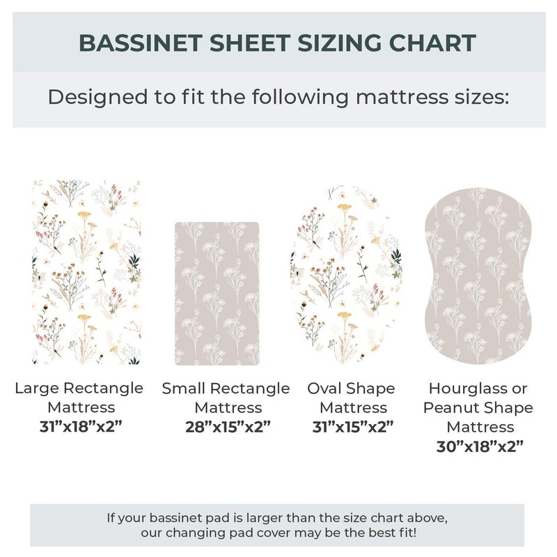 Pobibaby - 2 Pack Premium Bassinet Sheets for Standard Bassinets - Ultra-Soft Jersey Knit, Stylish Floral Pattern, Safe and Snug for Baby (Wildflower) - Image 3