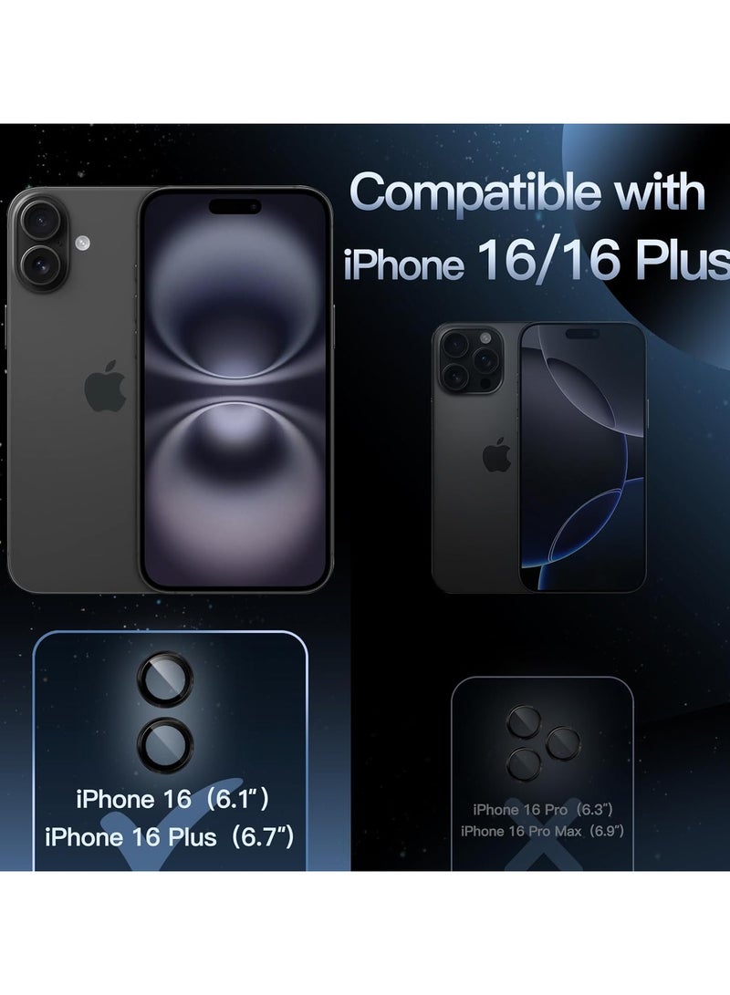 Camera Lens Protector for iPhone 16 Plus/iPhone 16, Shatterproof, Ultra HD Tempered And Aluminum Alloy Ring, Camera Lens Protector Cover Film, (Black) - Image 2