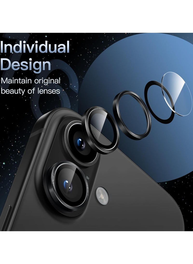 Camera Lens Protector for iPhone 16 Plus/iPhone 16, Shatterproof, Ultra HD Tempered And Aluminum Alloy Ring, Camera Lens Protector Cover Film, (Black) - Image 3