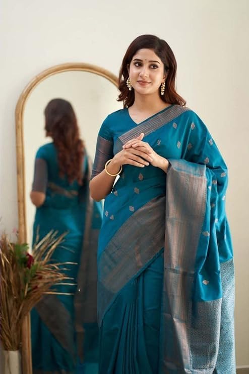 C J Enterprise Women's Banarasi Saree Pure Kanjivaram Silk Saree Soft Design Wear Pattu Sarees Latest Cotton With Blouse Piece Kanchipuram for Wedding sadi new ladies 2025 (Diamond-Butti) (Morpich) - Image 4
