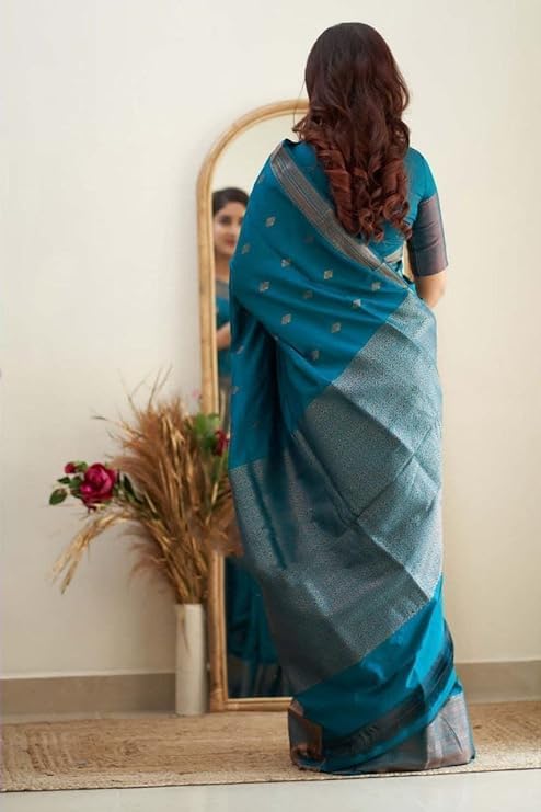 C J Enterprise Women's Banarasi Saree Pure Kanjivaram Silk Saree Soft Design Wear Pattu Sarees Latest Cotton With Blouse Piece Kanchipuram for Wedding sadi new ladies 2025 (Diamond-Butti) (Morpich) - Image 2