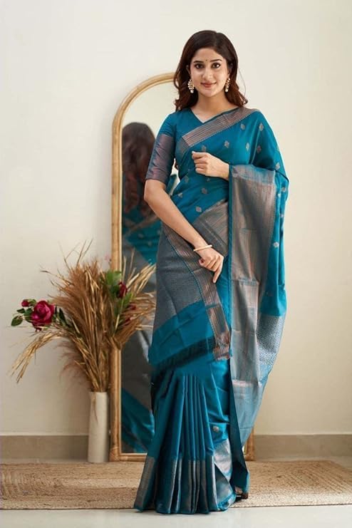 C J Enterprise Women's Banarasi Saree Pure Kanjivaram Silk Saree Soft Design Wear Pattu Sarees Latest Cotton With Blouse Piece Kanchipuram for Wedding sadi new ladies 2025 (Diamond-Butti) (Morpich) - Image 3