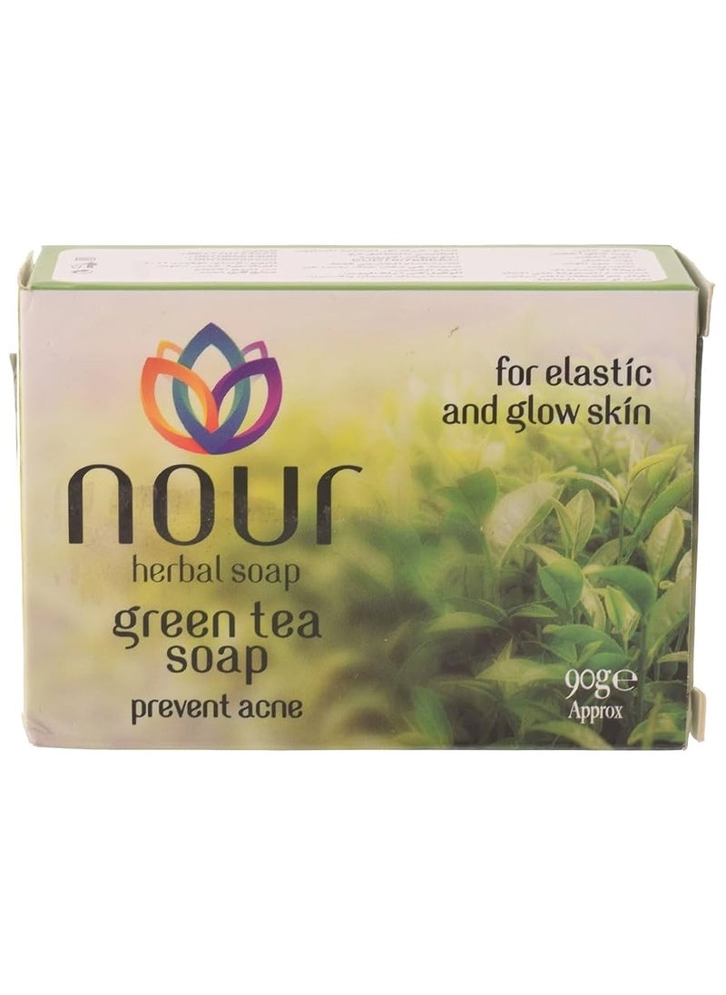 Nour - Nour Green Tea Herbal Soap for Skin Elasticity and Noseness to Prevent Acne Formation - 90 gm - Image 1