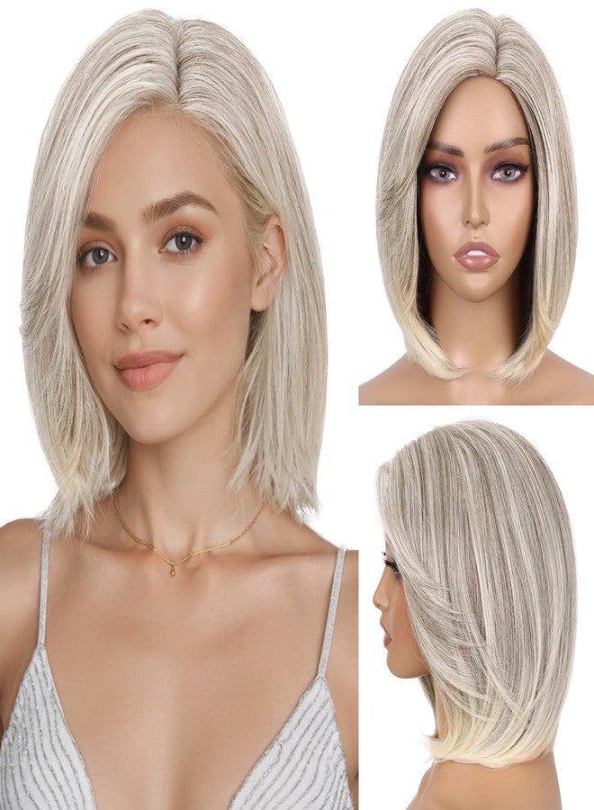 HANNE Ash Blonde Wig 12 Inches Blonde Bob Wigs for White Women Synthetic Layered Wig Highlights Wigs for Daily Use - Image 1