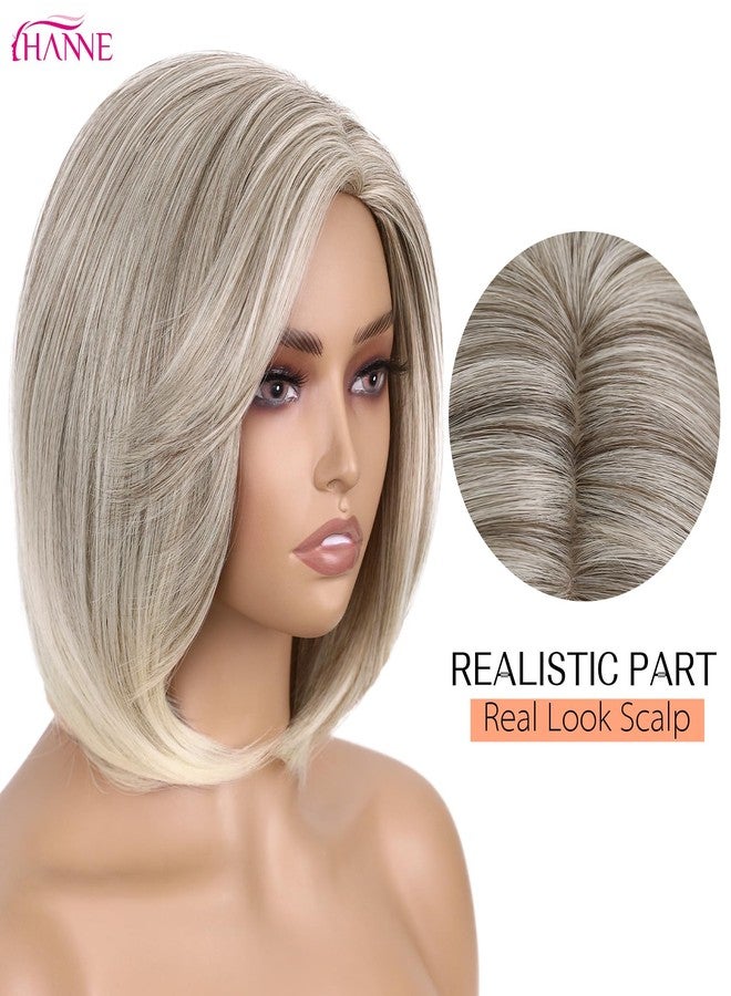HANNE Ash Blonde Wig 12 Inches Blonde Bob Wigs for White Women Synthetic Layered Wig Highlights Wigs for Daily Use - Image 2