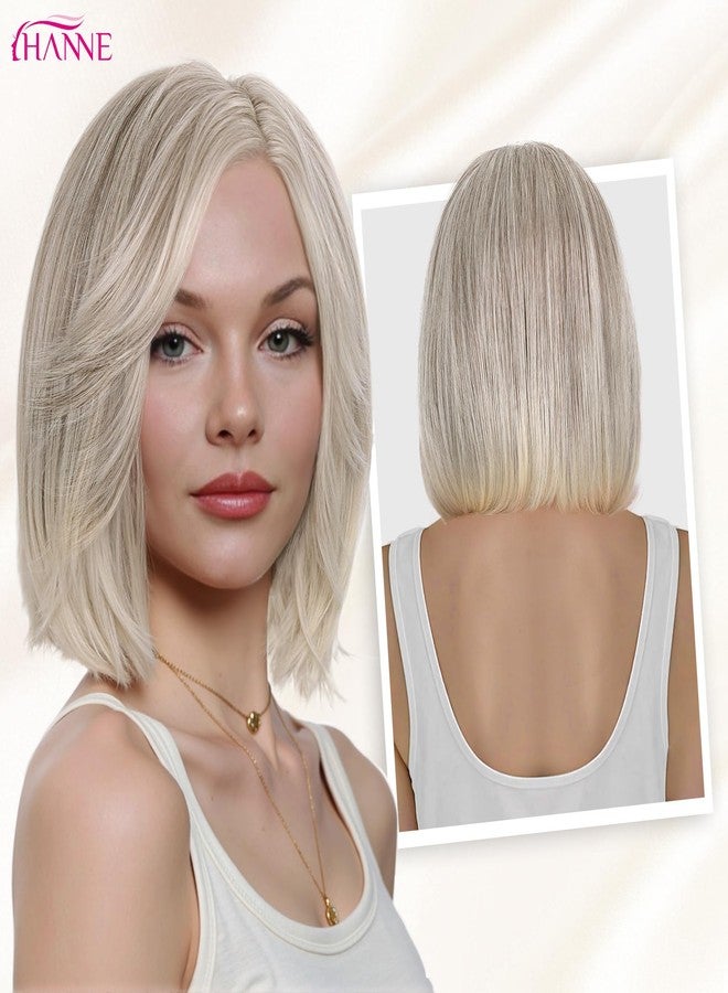HANNE Ash Blonde Wig 12 Inches Blonde Bob Wigs for White Women Synthetic Layered Wig Highlights Wigs for Daily Use - Image 4