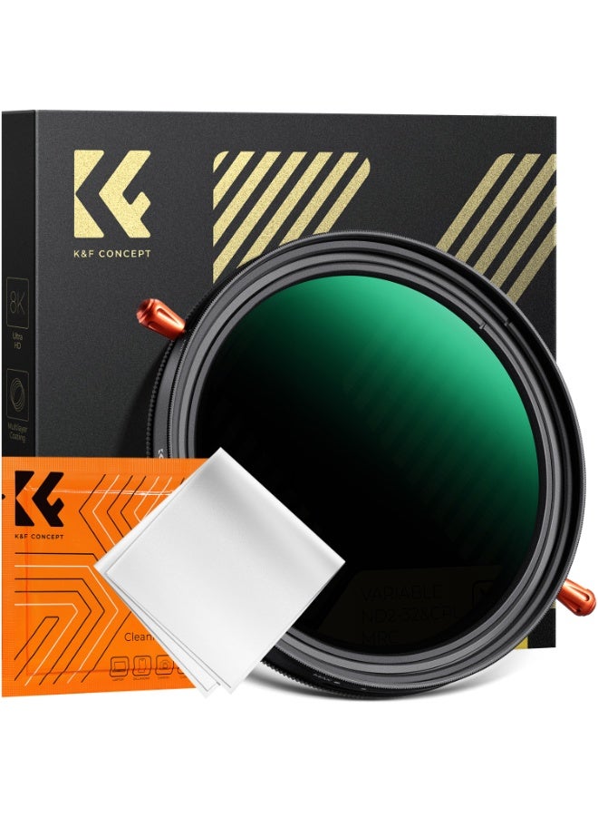كيه آند إف كونسبت فلتر كاميرا K&F Concept 77mm 2 في 1 متغير الكثافة المحايدة والاستقطاب الدائري، 1-5 توقف، زجاج بصري - Image 1