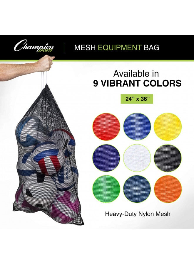 Champion Sports Mesh Sports Equipment Bag, Black, 24x36 Inches - Multipurpose, Nylon Drawstring Bag with Lock and ID Tag for Balls, Beach, Laundry