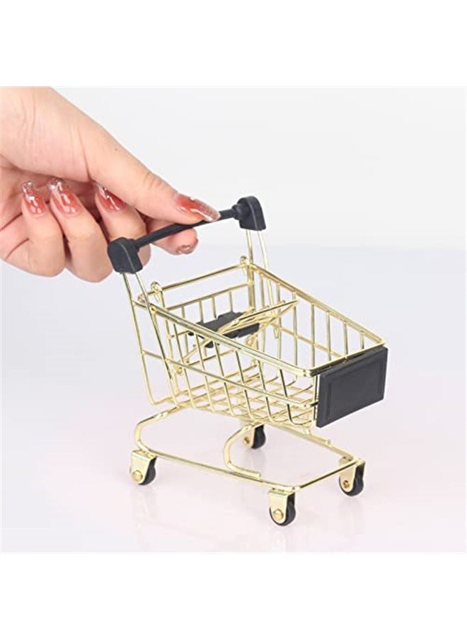 Generic Mini Shopping Cart， Supermarket Handcart Mini Shopping Cart Mini Supermarket Storage Toy Decorative Ornaments ( Gold)  - Image 1
