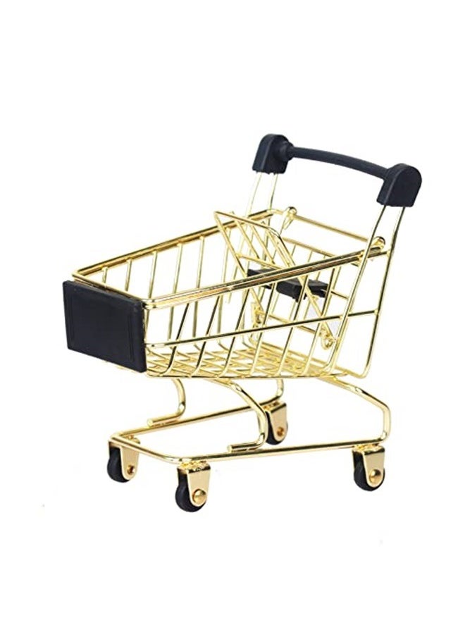 Generic Mini Shopping Cart， Supermarket Handcart Mini Shopping Cart Mini Supermarket Storage Toy Decorative Ornaments ( Gold)  - Image 2