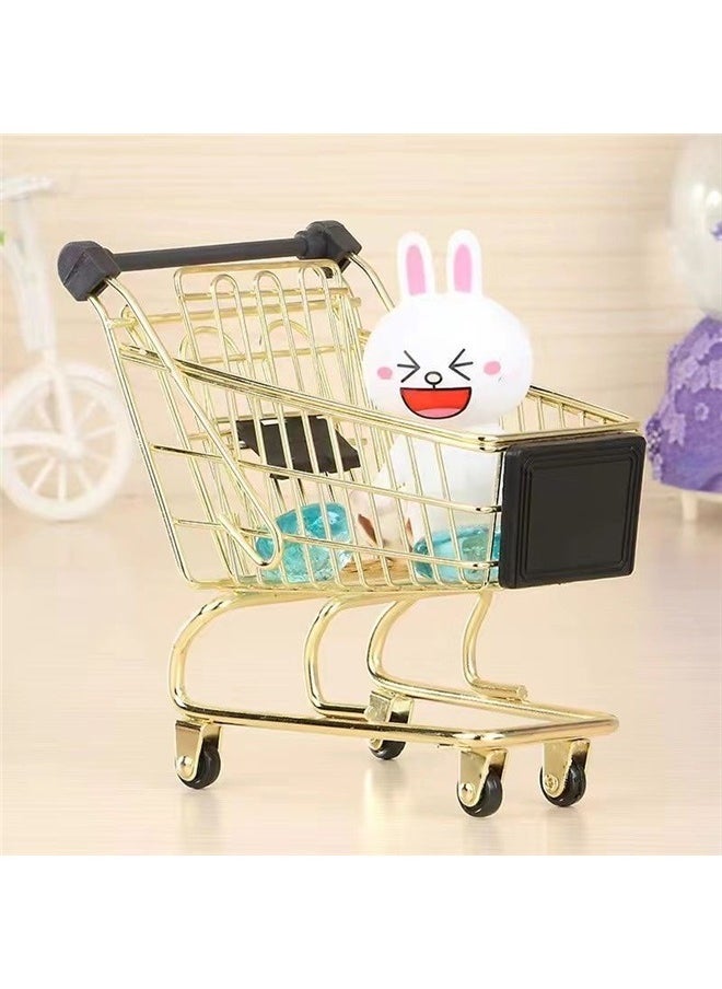 Generic Mini Shopping Cart， Supermarket Handcart Mini Shopping Cart Mini Supermarket Storage Toy Decorative Ornaments ( Gold)  - Image 4