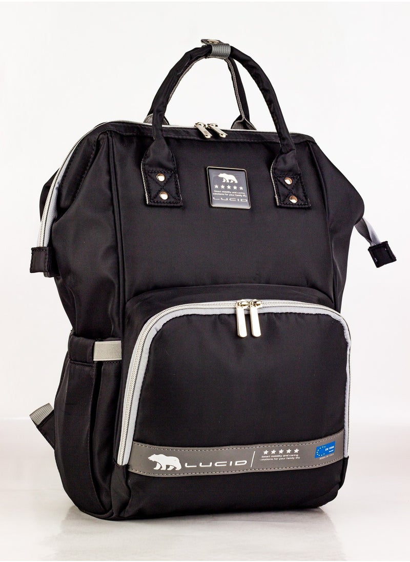 LUCID - Custom LUCID USB Charging Multifunctional Waterproof Backpack Diaper Bag for Baby - Black - Image 1