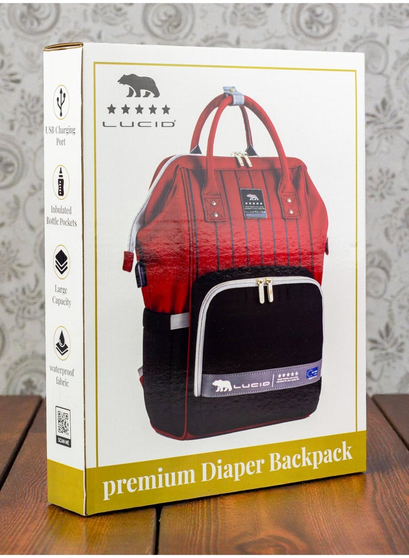 LUCID Custom LUCID USB Charging Multifunctional Waterproof Backpack Diaper Bag for Baby - Black - Image 2