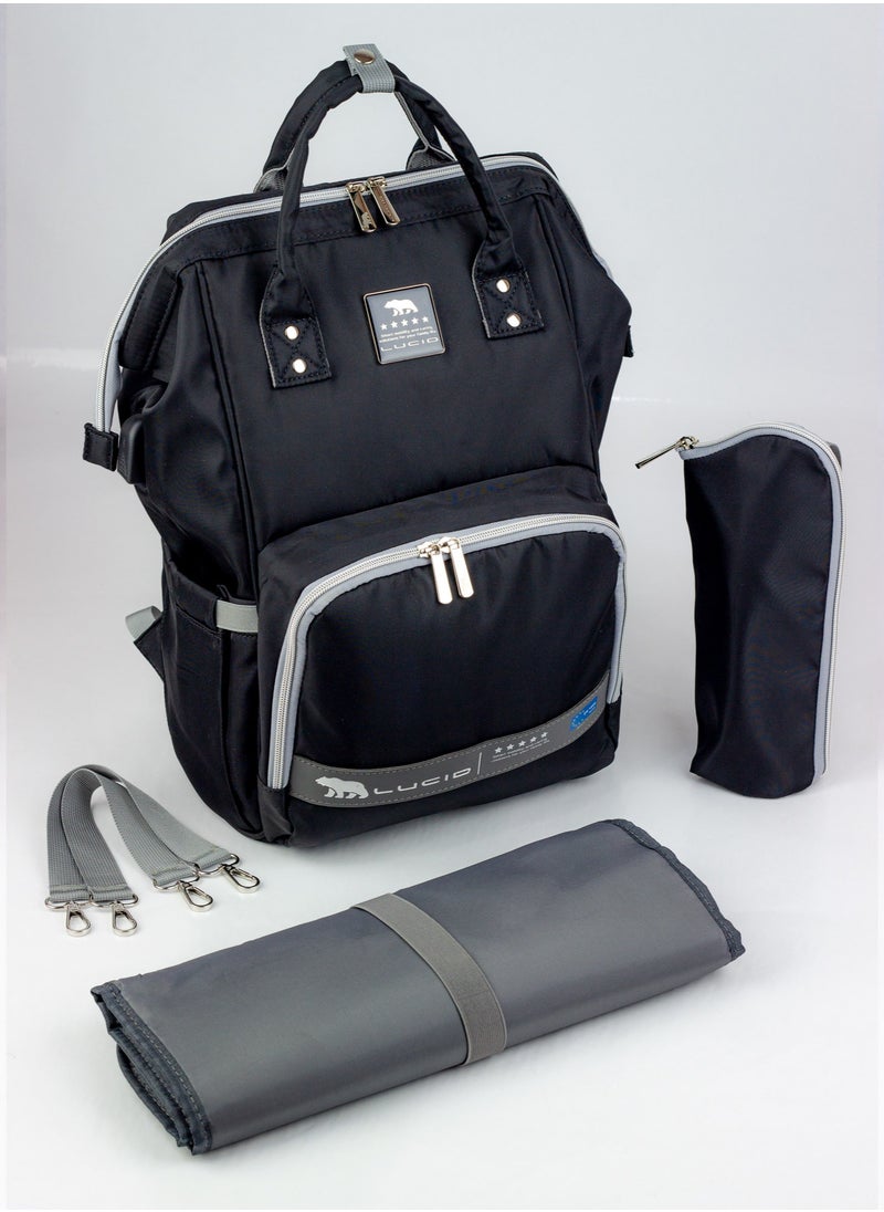 LUCID - Custom LUCID USB Charging Multifunctional Waterproof Backpack Diaper Bag for Baby - Black - Image 1