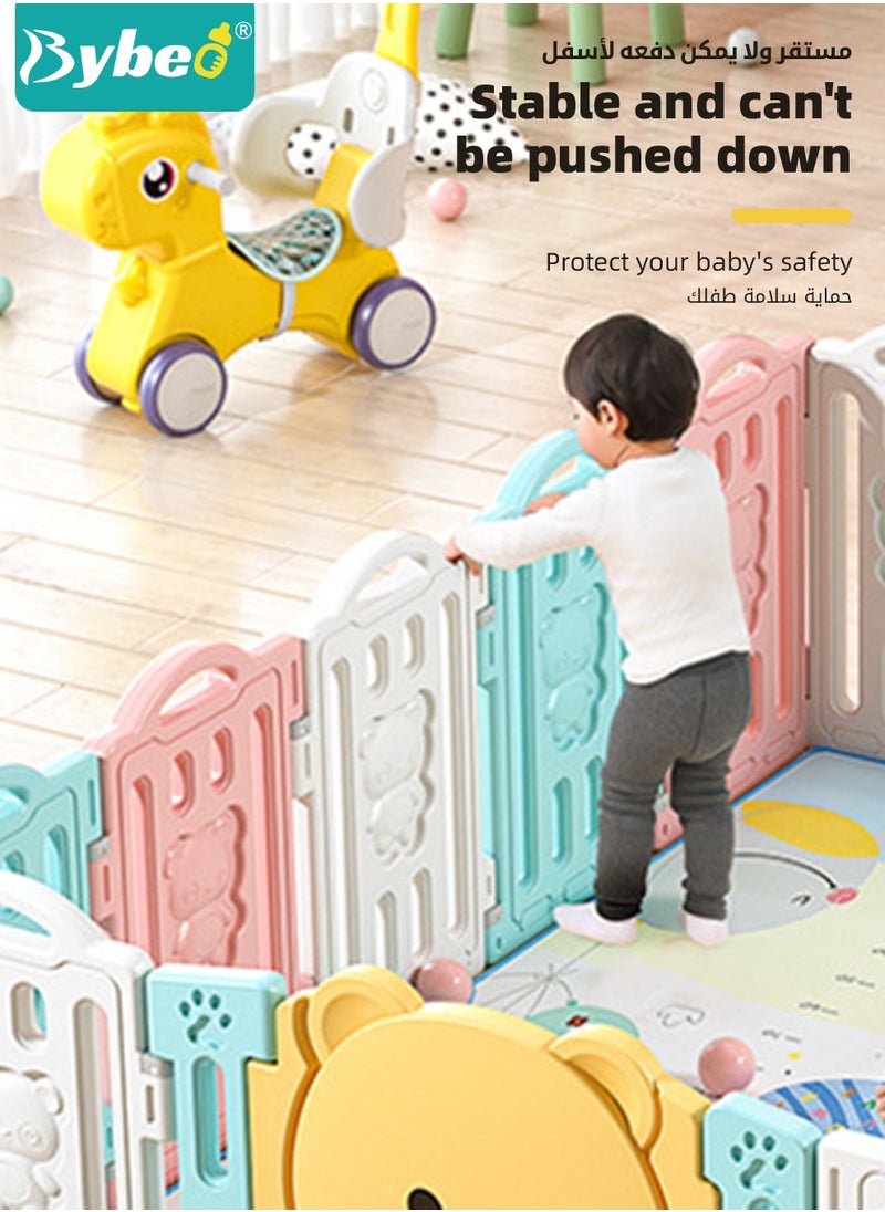 Bybeo - Baby Playpen, Foldable Babies Playards for Toddlers with Gate and Game Board, Safety Infant Activity Center, Sturdy Play Area, Macaron Colors and Patterns, Perfect Child's Gift,16 Panel - Image 1