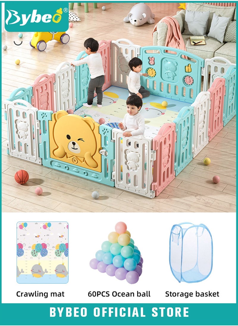 Bybeo - Baby Playpen, Foldable Babies Playards for Toddlers with Gate and Game Board, Safety Infant Activity Center, Sturdy Play Area, Macaron Colors and Patterns, Perfect Child's Gift,16 Panel - Image 1