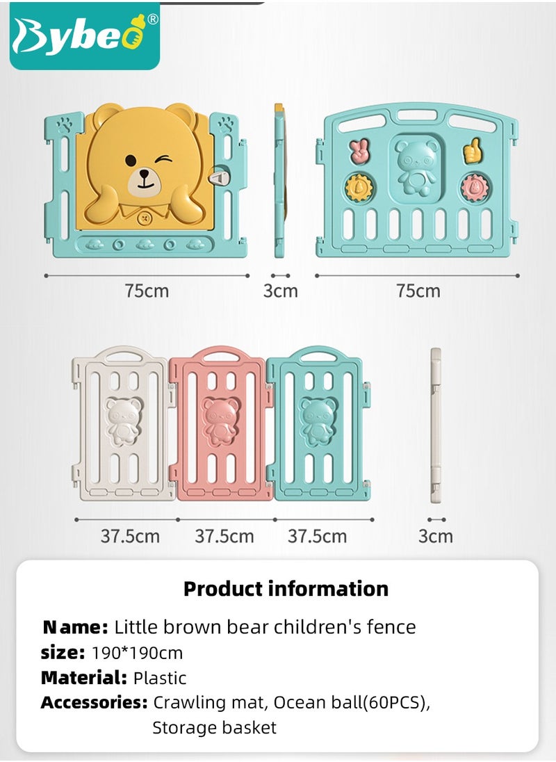 Bybeo - Baby Playpen, Foldable Babies Playards for Toddlers with Gate and Game Board, Safety Infant Activity Center, Sturdy Play Area, Macaron Colors and Patterns, Perfect Child's Gift,16 Panel - Image 1