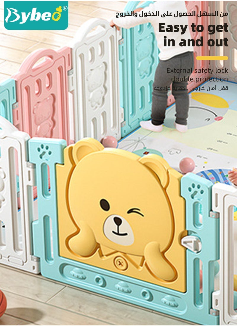 Bybeo - Baby Playpen, Foldable Babies Playards for Toddlers with Gate and Game Board, Safety Infant Activity Center, Sturdy Play Area, Macaron Colors and Patterns, Perfect Child's Gift,16 Panel - Image 1