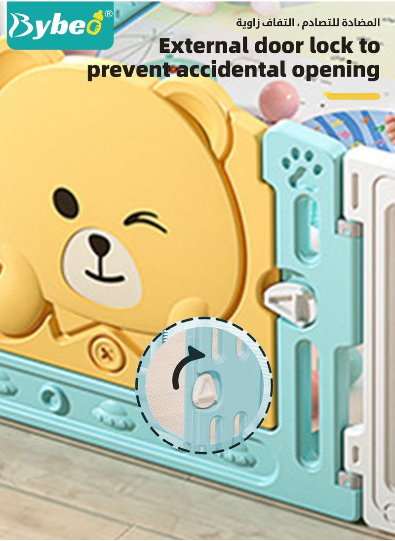 Bybeo - Baby Playpen, Foldable Babies Playards for Toddlers with Gate and Game Board, Safety Infant Activity Center, Sturdy Play Area, Macaron Colors and Patterns, Perfect Child's Gift,16 Panel - Image 1