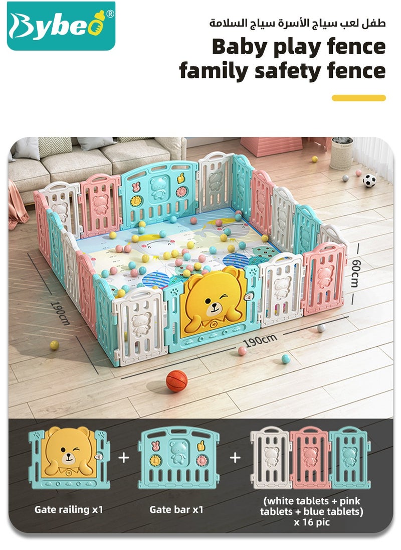 Bybeo - Baby Playpen, Foldable Babies Playards for Toddlers with Gate and Game Board, Safety Infant Activity Center, Sturdy Play Area, Macaron Colors and Patterns, Perfect Child's Gift,16 Panel - Image 1