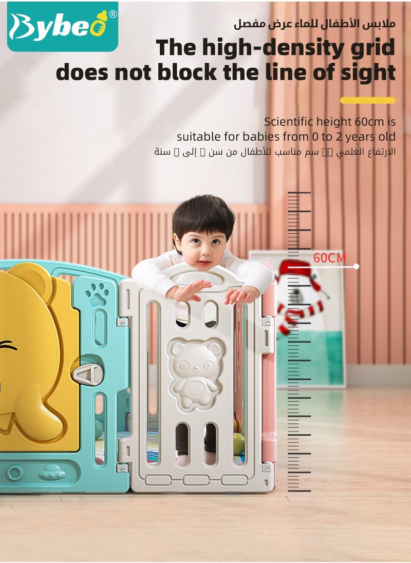 Bybeo - Baby Playpen, Foldable Babies Playards for Toddlers with Gate and Game Board, Safety Infant Activity Center, Sturdy Play Area, Macaron Colors and Patterns, Perfect Child's Gift,16 Panel - Image 1