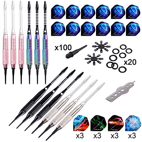 WIN.MAX Darts Plastic Tip - Soft Tip Darts Set - 12 Pcs 18 Gram with 100 Extra Dart Tips 12 Flights Flight Protectors and Wrench for Electronic Dart Board - Image 2