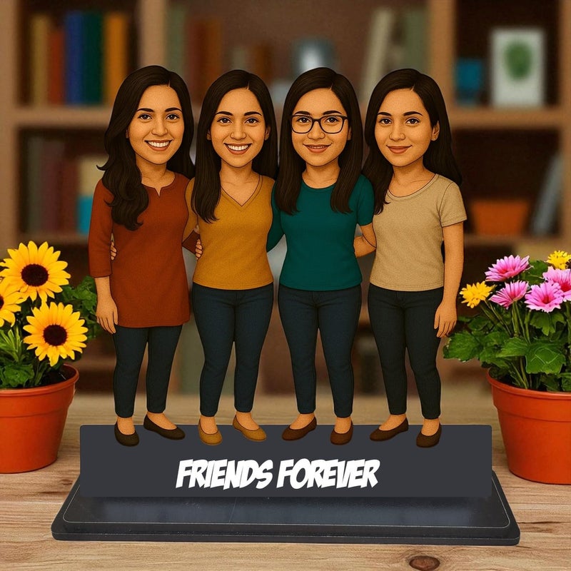 Taxton Custom Caricature for Female Best Friends – Personalized Digital Artwork in Casual Dress – Gift for Birthday, Friendship Day, or Room Décor - 7 Inch (4 friends) - Image 5