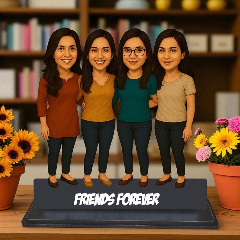 Taxton Custom Caricature for Female Best Friends – Personalized Digital Artwork in Casual Dress – Gift for Birthday, Friendship Day, or Room Décor - 7 Inch (4 friends) - Image 4