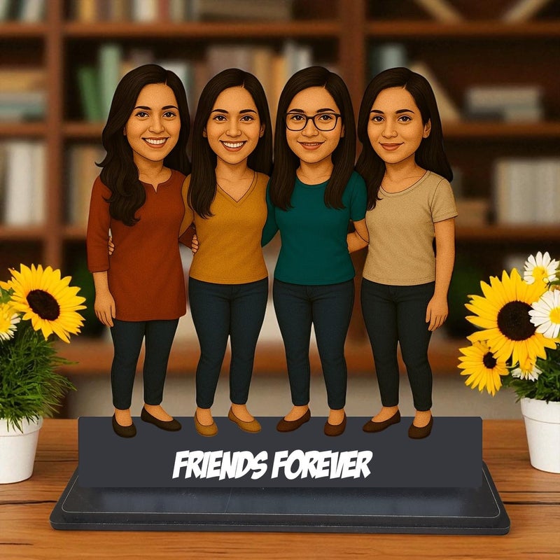 Taxton Custom Caricature for Female Best Friends – Personalized Digital Artwork in Casual Dress – Gift for Birthday, Friendship Day, or Room Décor - 7 Inch (4 friends) - Image 2