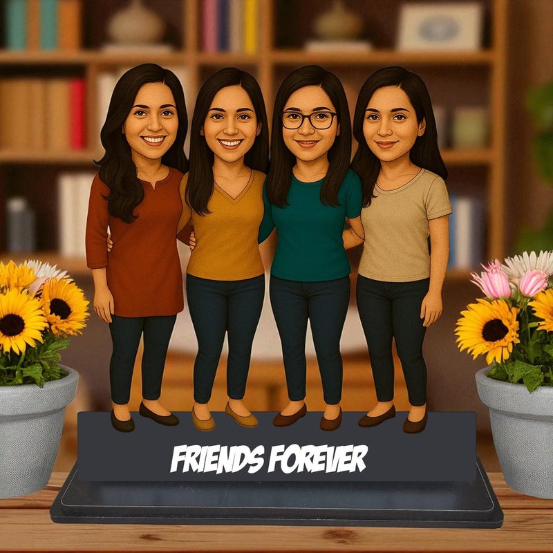Taxton Custom Caricature for Female Best Friends – Personalized Digital Artwork in Casual Dress – Gift for Birthday, Friendship Day, or Room Décor - 7 Inch (4 friends) - Image 3