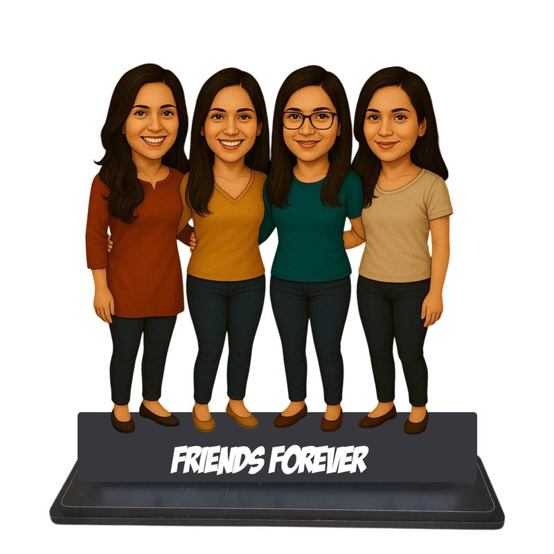 Taxton Custom Caricature for Female Best Friends – Personalized Digital Artwork in Casual Dress – Gift for Birthday, Friendship Day, or Room Décor - 7 Inch (4 friends) - Image 1