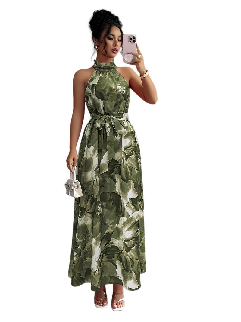 Women's Fashion Spring\u002FSummer Sleeveless Elegant Belted Flowy Dress + LLDX - Image 1