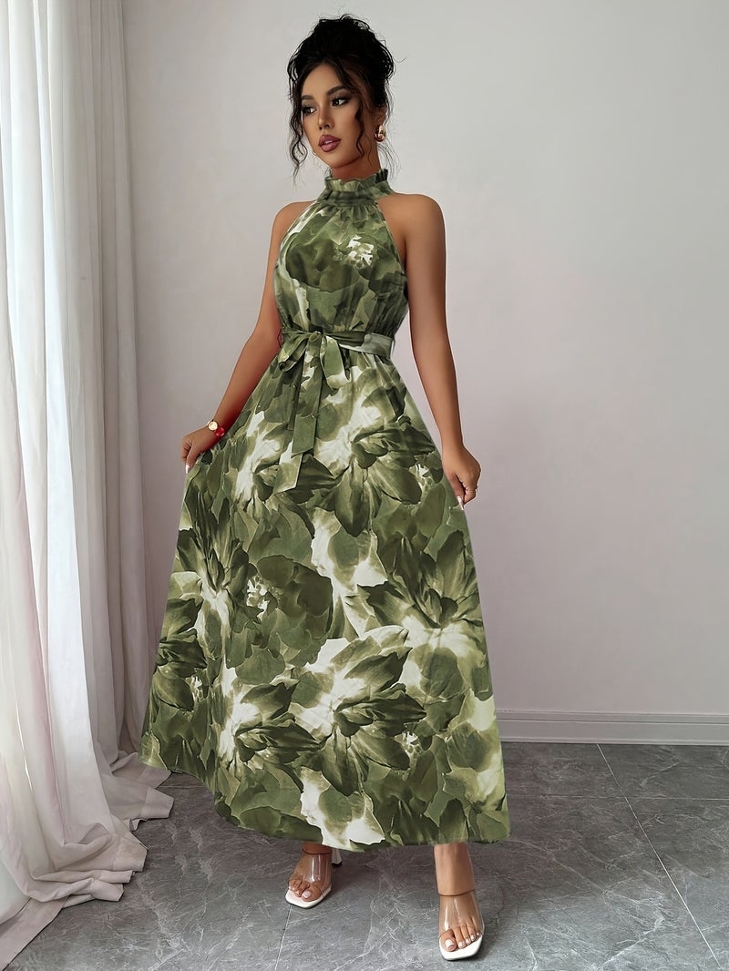 Women's Fashion Spring\u002FSummer Sleeveless Elegant Belted Flowy Dress + LLDX - Image 3