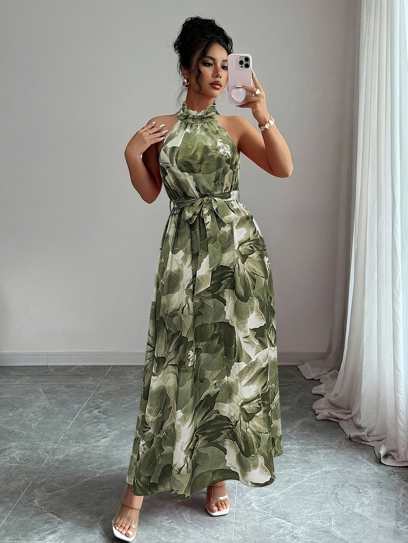 Women's Fashion Spring\u002FSummer Sleeveless Elegant Belted Flowy Dress + LLDX - Image 5