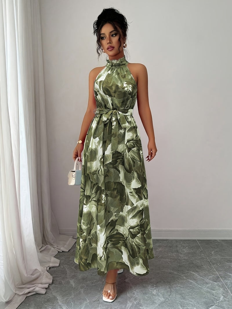 Women's Fashion Spring\u002FSummer Sleeveless Elegant Belted Flowy Dress + LLDX - Image 2