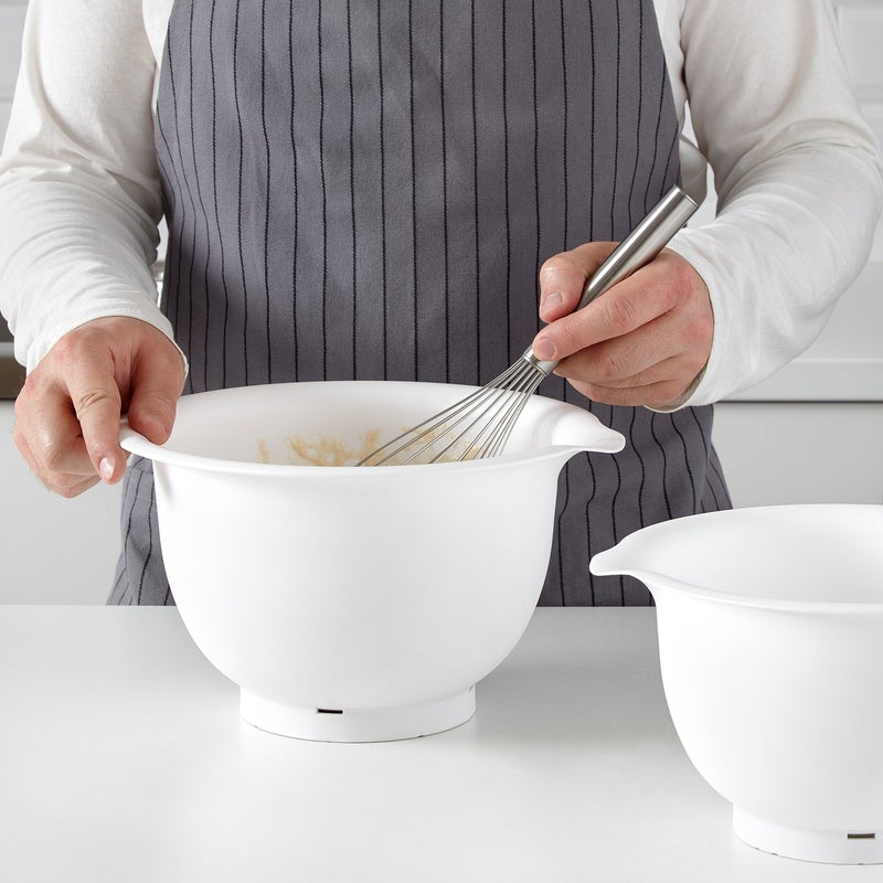 VISPAD White Plastic Mixing Bowls with Non-Slip Base & Pouring Spout, Set of 2 - Image 2