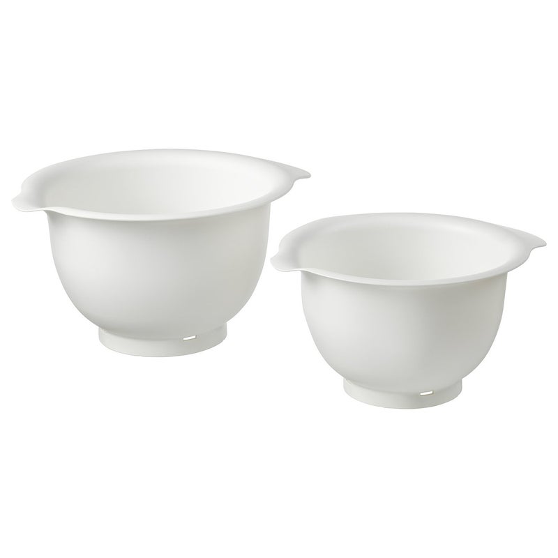 VISPAD White Plastic Mixing Bowls with Non-Slip Base & Pouring Spout, Set of 2 - Image 1
