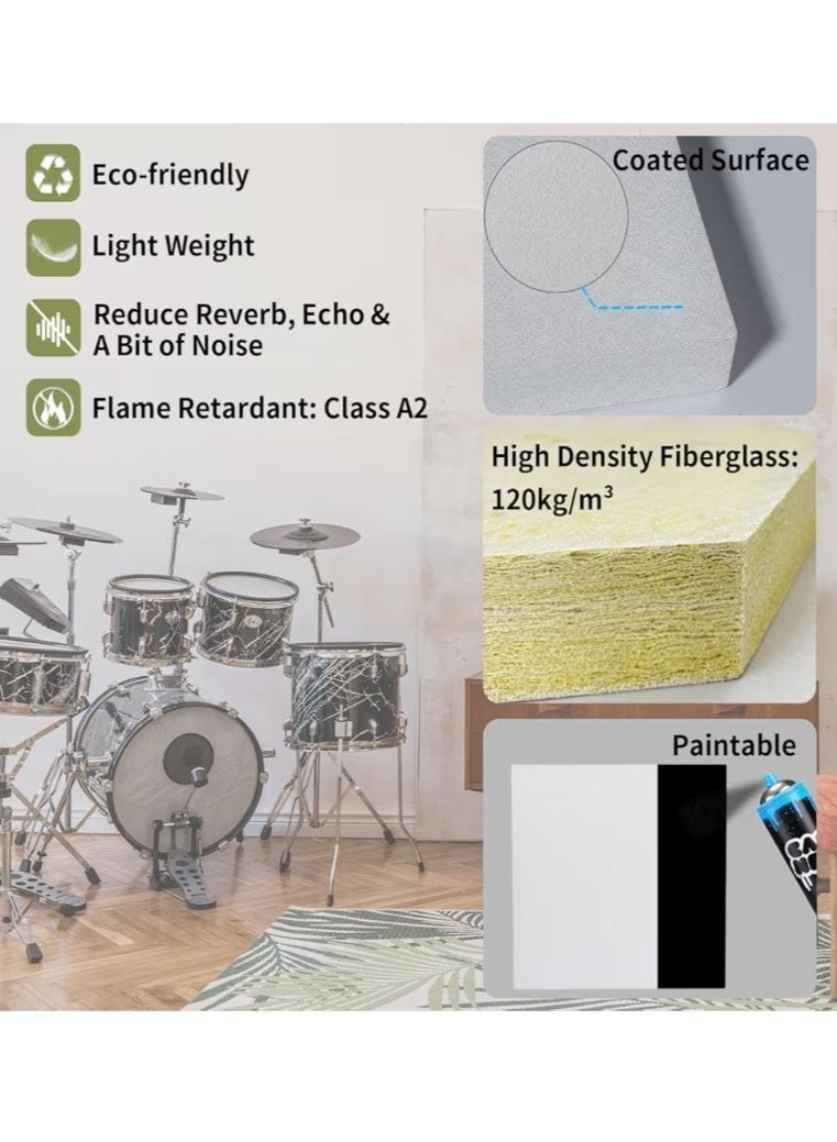 Acoustic Ceiling Panels - 12x12x1.2 in, 4pcs, Coated Fiberglass Hanging Tiles - Image 2