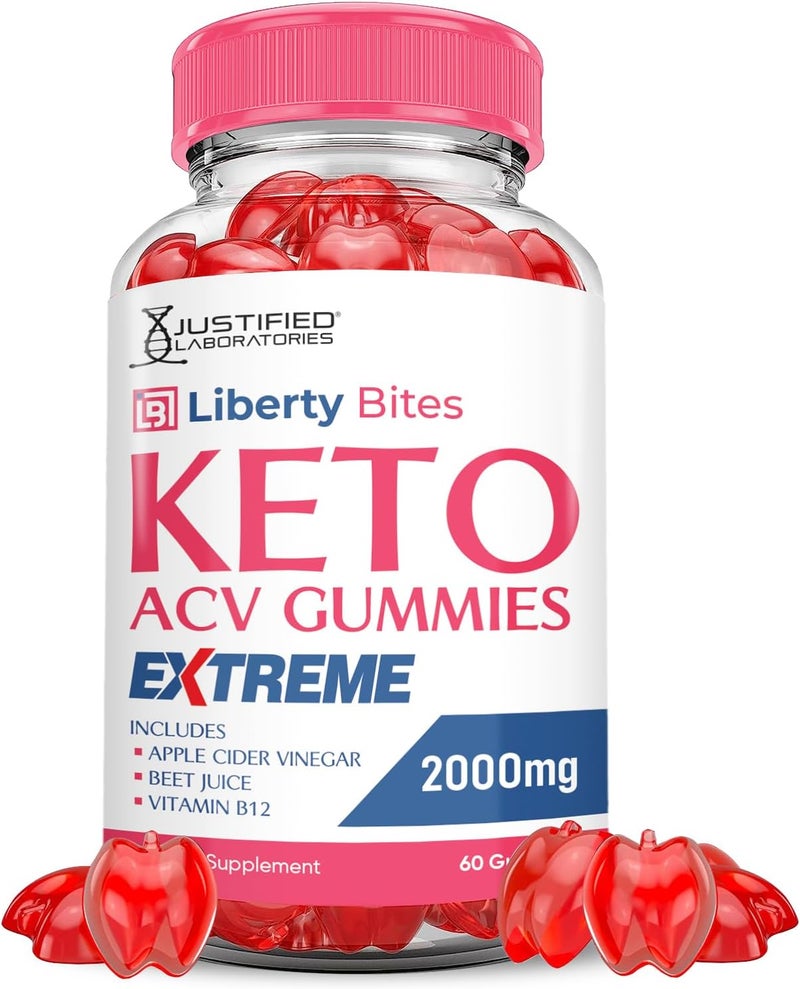 Justified Laboratories Liberty Bites Keto ACV Gummies Extreme 2000MG Libertybites Keto Gummies Apple Cider Vinegar Formulated with Pomegranate Beet Juice Powder B12 Vegan Non GMO 60 Gummys - Image 1