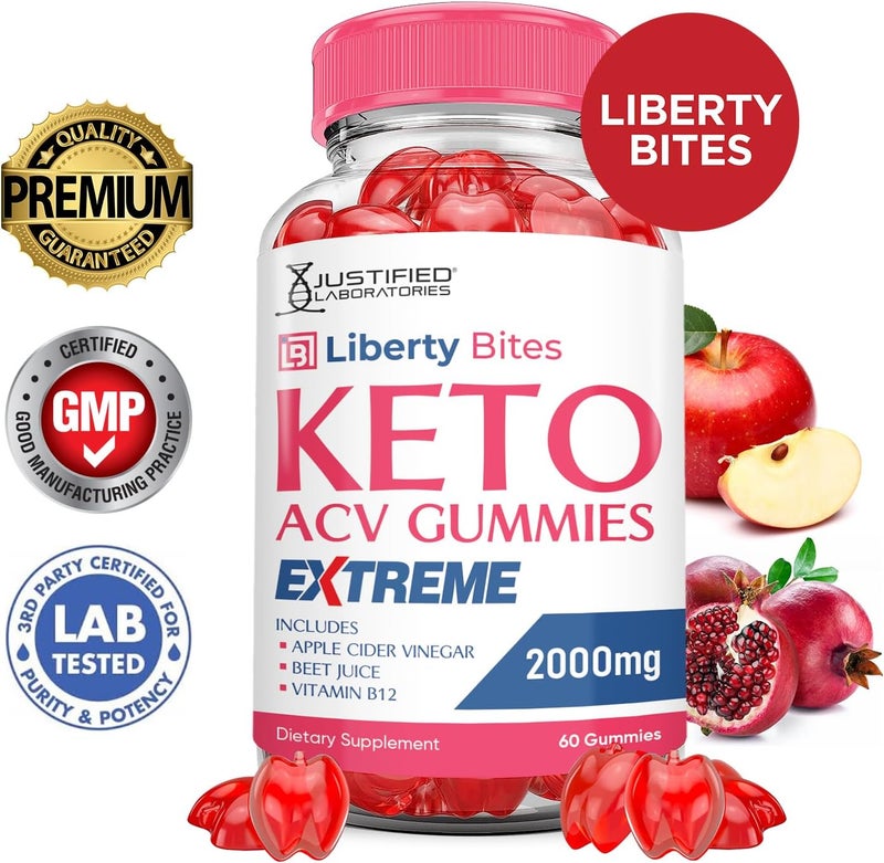 Justified Laboratories Liberty Bites Keto ACV Gummies Extreme 2000MG Libertybites Keto Gummies Apple Cider Vinegar Formulated with Pomegranate Beet Juice Powder B12 Vegan Non GMO 60 Gummys - Image 2