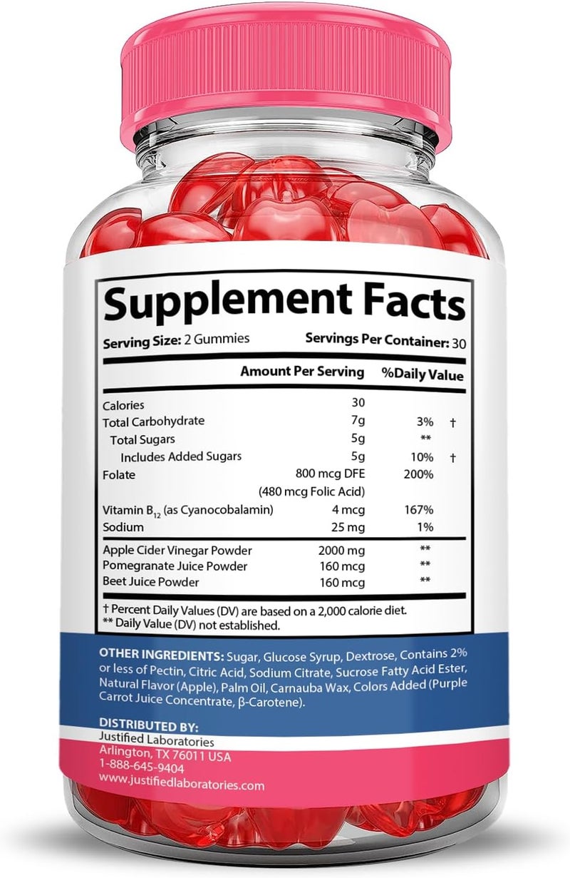 Justified Laboratories Liberty Bites Keto ACV Gummies Extreme 2000MG Libertybites Keto Gummies Apple Cider Vinegar Formulated with Pomegranate Beet Juice Powder B12 Vegan Non GMO 60 Gummys - Image 5