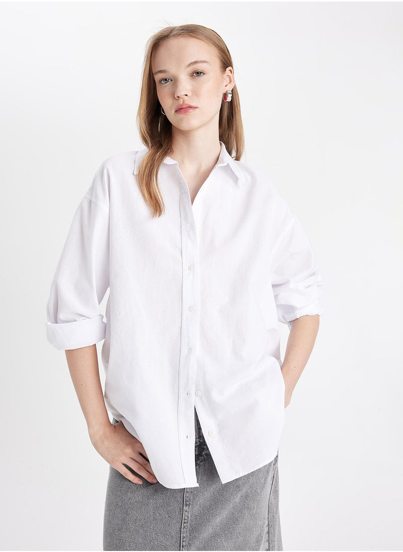DeFacto - Oversized Fit Shirt Collar Basic Plain Oxford Long Sleeve Shirt - Image 1