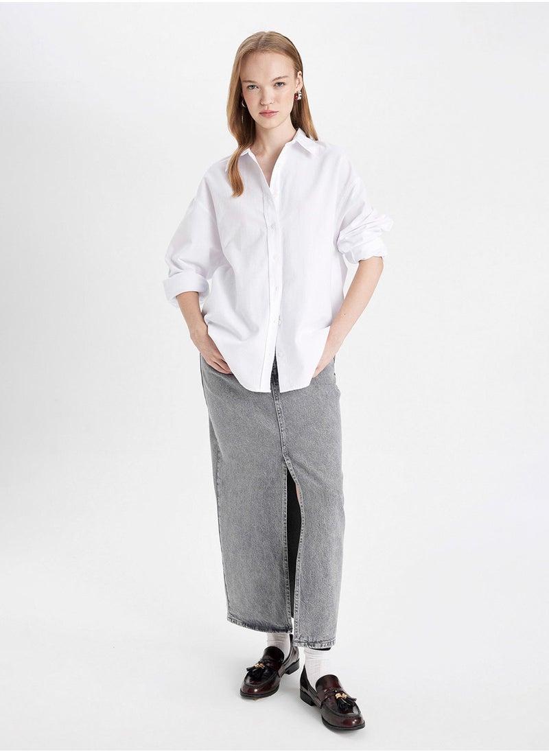 DeFacto - Oversized Fit Shirt Collar Basic Plain Oxford Long Sleeve Shirt - Image 1