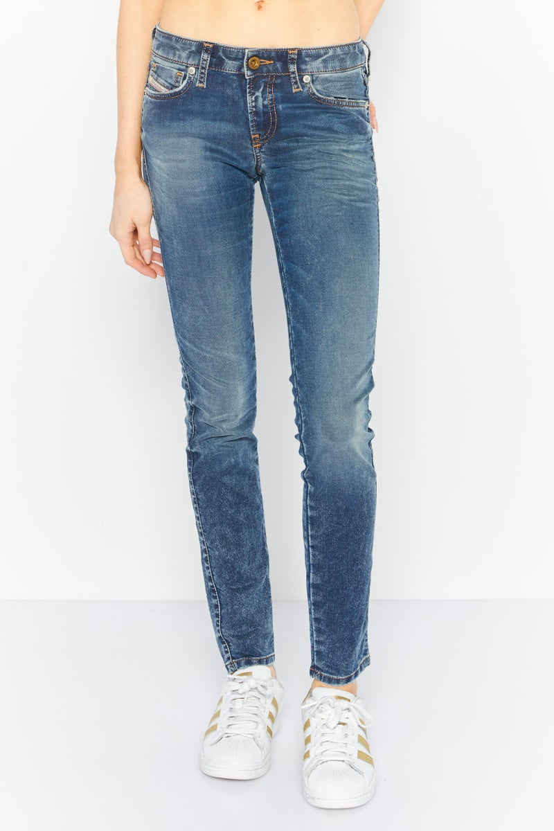 DIESEL جينز نسائي بقصة عادية جرايسي قابل للتمدد، غسلة زرقاء - Image 1