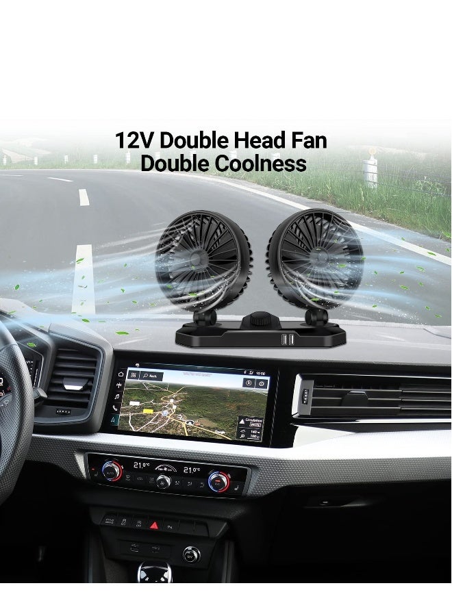 Dual Head USB Car Fan, 12 V 360°Adjustable Dual Head Cooling Air Fan, Two 3.1A USB Smart Output Charging Port,Suitable for Sedan SUV RV Truck Cruise, Home Office Desktop - Image 4