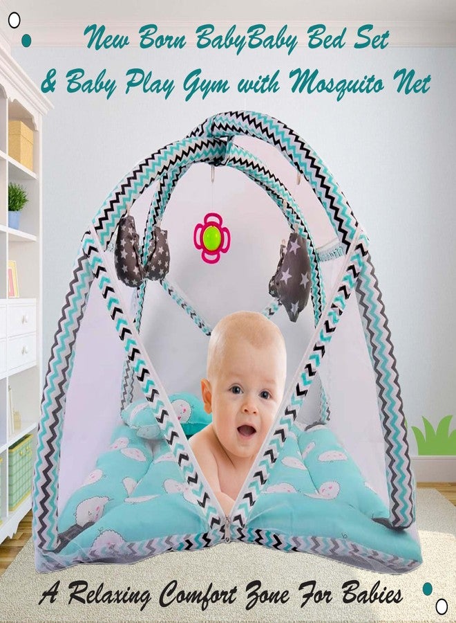 Kwitchy Baby Bedding Set Play Gym with Mosquito Net Bed with Hanging Toys for Baby Boy's & Girl's (Green, 0-6 Months) - Image 3