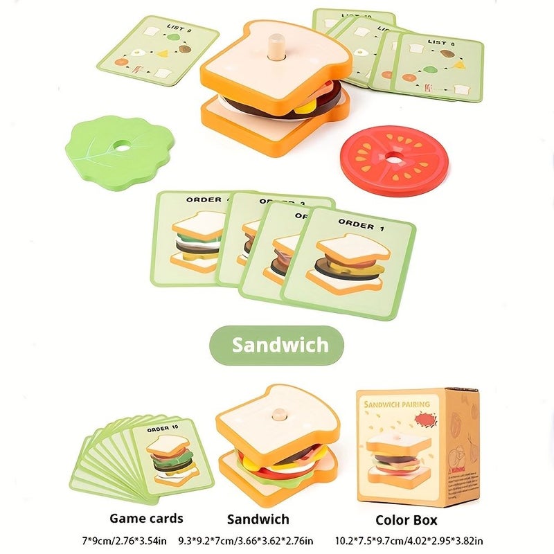 Wooden Hamburger Sandwich Sorting Stacking Toy Develops Hand Eye Coordination Logic Skills - Image 3